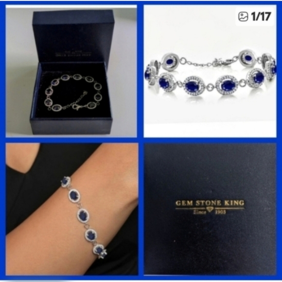 Gemstone King Jewelry - NIB Blue Sapphire Tennis Bracelet Set In Sterling Silver Gemstone King